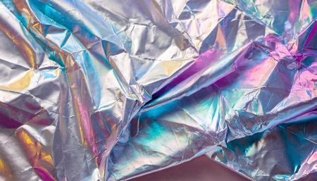 abstract holographic banner background in 80s 90s style modern bright pastel neon colored crumpled metallic psychedelic holographic foil texture vaporwave psychedelic retro futurism syberpunkの素材