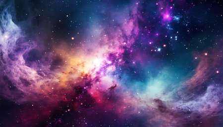 space background with realistic nebula and shining stars magic colorful galaxy with stardustの素材