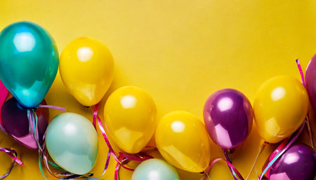 festive bright minimalistic balloons on yellow backgroundの素材