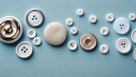 button pins on a light blue backgroundの素材