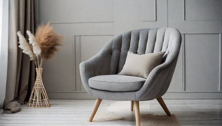 gray scandinavian armchair on background furniture elements for interior designの素材