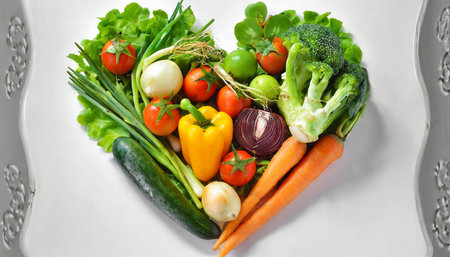 fresh vegetables heart shape on white backgroundの素材