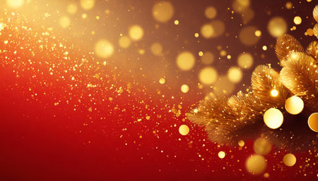 abstract christmas illustration golden particles on red background xmas wallpaper bannerの素材