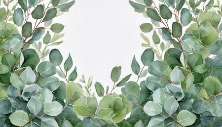 captivating watercolor border frame with eucalyptus twigs against backgroundの素材