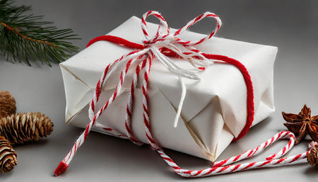 twine rope with bow christmas holiday decor thread white and red color package decor elementの素材