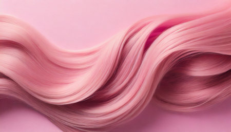 wavy texture of healthy colored curly pink hair on pink background baner ai generativeの素材