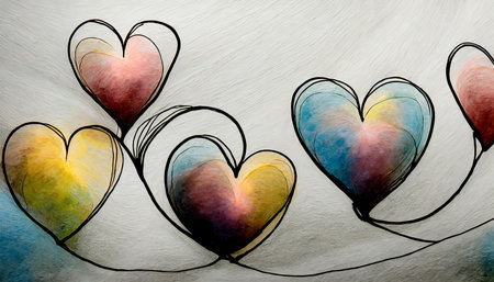 abstract hearts as continuous line drawing on white as backgroundの素材