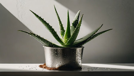 Aloe vera plant in a pot on a white background.の素材