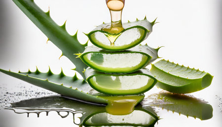 aloe vera fresh leaf and aloe vera gel isolated on white backgroundの素材