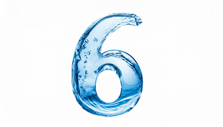 water splashing number six isolated on white background with clipping path.の素材