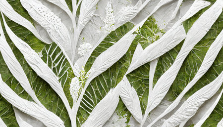 Decorative leaves of a decorative cabbage on a white background, top viewの素材