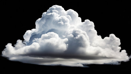 White fluffy clouds on black background. Cloudscape. 3D renderingの素材