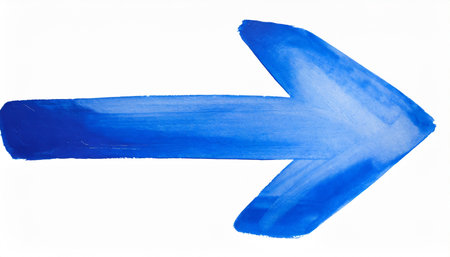 Blue arrow painted with watercolors on white paper. Isolated.の素材