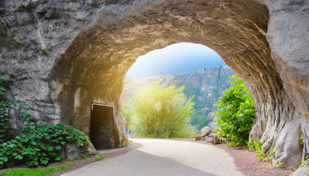Entrance to the cave in the mountains. Tbilisi, Georgiaの素材