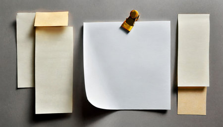 Blank sheet of paper for notes on a gray background. Copy space.の素材