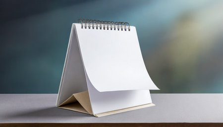 Blank paper calendar on wood desk with bokeh background.の素材