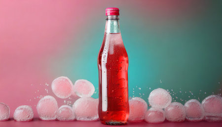 bottle of fresh soda on pink backgroundの素材