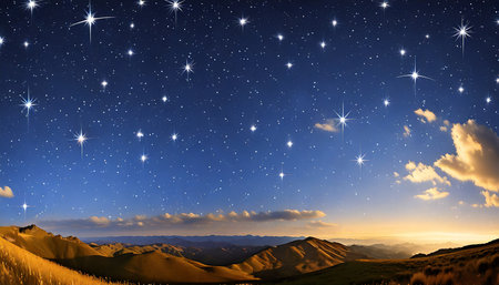 panorama with many stars in skyの素材