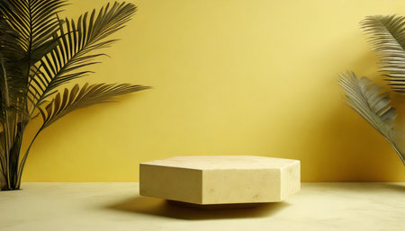 cosmetic pastel yellow background for product presentationの素材