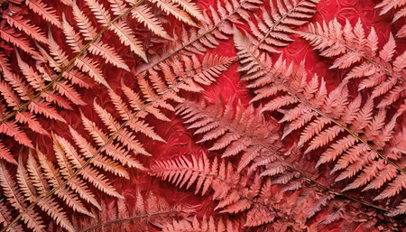 red background texture or wallpaper with ferns in filigreeの素材