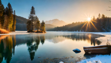 lake in winter hd 8k wallpaper stock photographic imageの素材