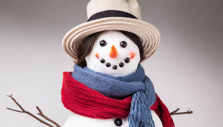snowman with hat and scarf on white backgroundの素材