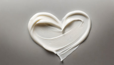 white cream smear in a heart form on white background generative aiの素材