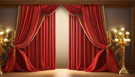 background with 3d illustration luxury red silk velvet curtainsの素材