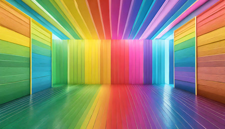 abstract rainbow gradient multi colors of scene background with perspective room summer multi colors pattern backdrops 3d renderingの素材