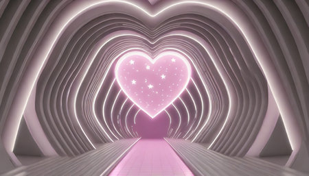 pink pastel neon heart shape with stars 3d rendering in perspective tunnel background trendy y2kの素材