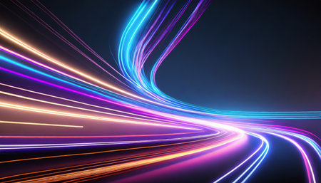 abstract speed light trails effect path fast moving neon futuristic technology background future virtual reality motion effect curve of neon bright highway speed light with generative aiの素材