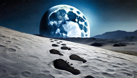 alien foot prints on the moonの素材