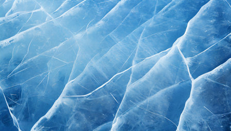 ice background blue background with cracks on the ice surfaceの素材