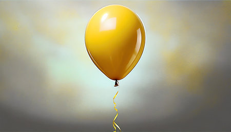 yellow helium balloon birthday balloon flying for party and celebrations on white background generative aiの素材