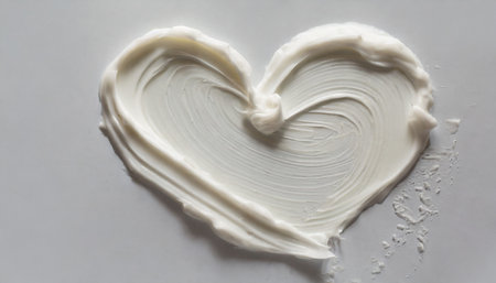 white cream smear in a heart form on white background generative aiの素材
