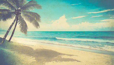 retro illustration of the beachの素材