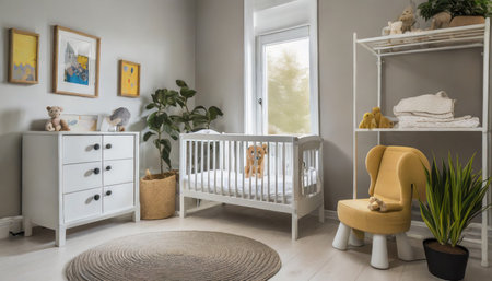modern minimalist nursery room baby room interior light colours scandinavian styleの素材