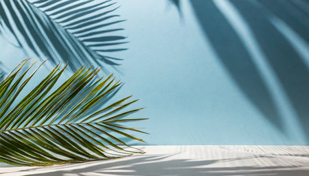 summer concept palm tree shadow on a blue backgroundの素材