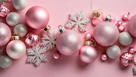pink baubles on pink backgroundの素材