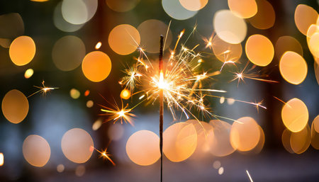 burning sparkler with bokeh light backgroundの素材