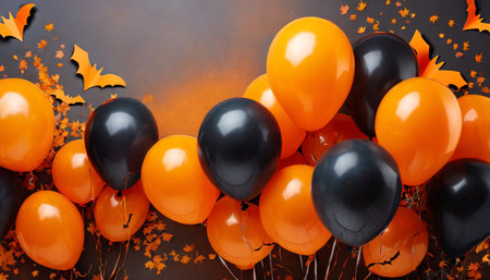 orange black halloween autumn party balloons backgroundの素材