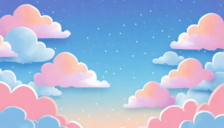 abstract kawaii cloudy colorful sky background soft gradient pastel comic graphic concept for wedding card design or presentationの素材
