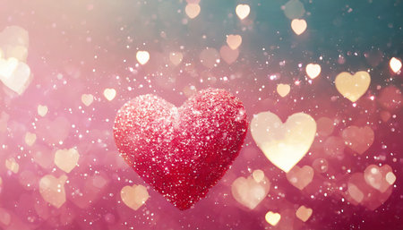 panorama heart shaped glitter and bokeh light on pink sweet background colorの素材