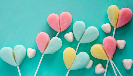 candy conversation heartson a turquoise blue backgroundの素材