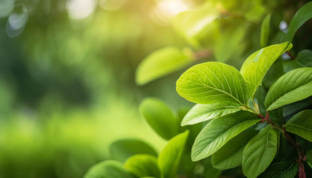 closeup beautiful view of nature green leaves on blurred greenery tree background with sunlight in public garden park it is landscape ecology and copy space for wallpaper and backdropの素材