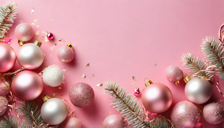 pink baubles on pink backgroundの素材