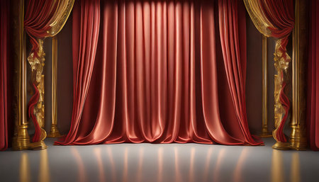 background with 3d illustration luxury red silk velvet curtainsの素材