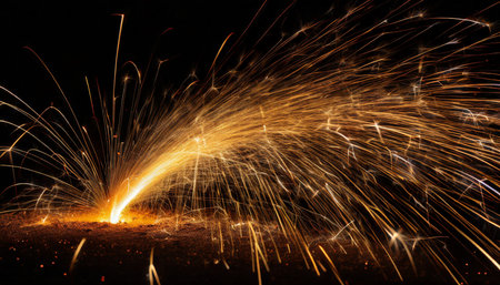 sparks fly on a black backgroundの素材