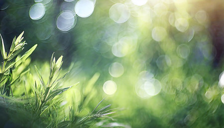 blurred natural green background bokeh glareの素材