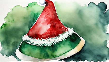 watercolor christmas hat illustration this image is perfect for christmas cards or invitations a winter holiday hat in watercolor art with red and green colorsの素材
